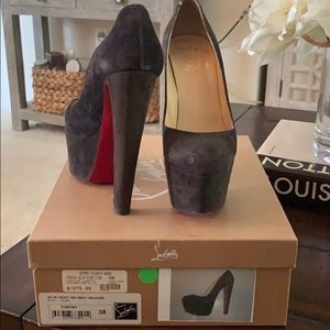 Christian Louboutin black velour heels, size 38.
